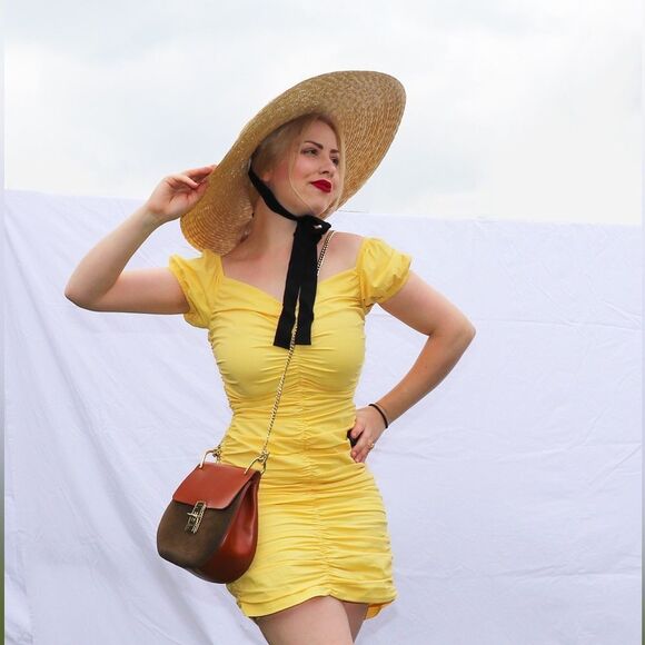 Zara NWT Ruched Dress in Yellow size S Small Bloggers Favorite - Picture 10 of 12